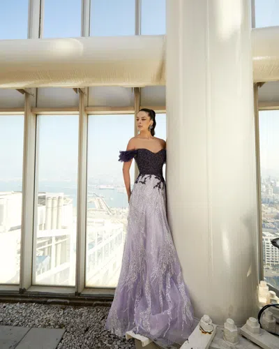 Modessa Couture M20349 Long Prom Formal Beaded Evening Dress In Purple