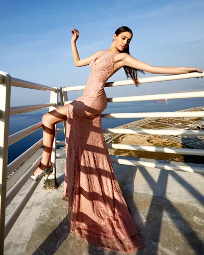 Modessa Couture M20358 Beaded Slit Long Lace Prom Formal Dress In Multi