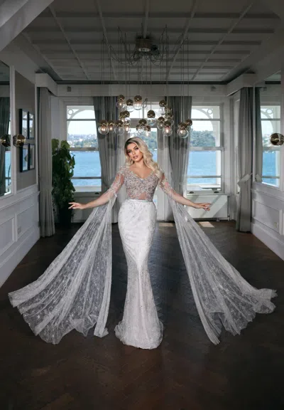 Modessa Couture M20363 Long Formal Mermaid Evening Cape Dress In Multi