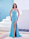 Modessa Couture M20365 Pleated Long Formal Slit Prom Dress In Blue