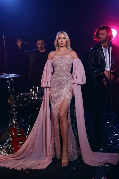 Modessa Couture M23507 Long Formal Beaded Prom Dress In Pink