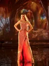 Modessa Couture M23521 Prom Long Formal Fitted Slit Floral Dress In Orange