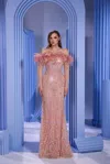 Modessa Couture M24605 Fitted Mermaid Long Formal Feather Dress In Pink