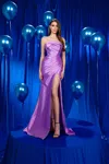 Modessa Couture M24607 Long Pleated Formal Slit Prom Dress In Purple