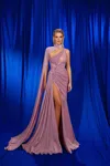 Modessa Couture M24616 Prom Fitted Slit Long Formal Pleated Cape Dress In Pink