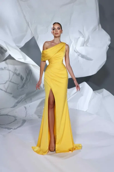 Modessa Couture M24621 Long Fitted Formal Slit Evening Prom Dress In Yellow