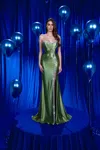 Modessa Couture M24636 Prom Fitted Long Slit Formal Evening Dress In Green