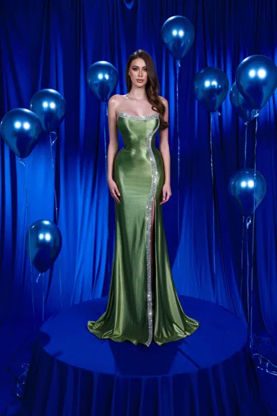 Modessa Couture M24636 Prom Fitted Long Slit Formal Evening Dress In Green