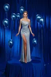 Modessa Couture M24641 Formal Long Fitted Slit Beaded Prom Dress In Blue