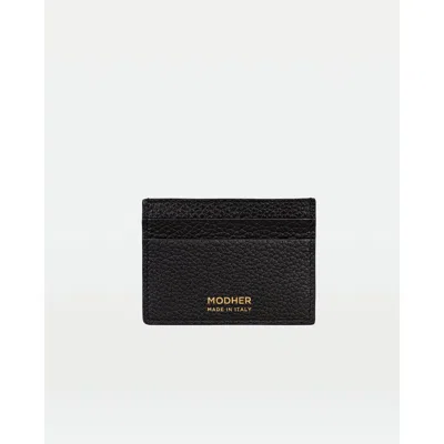 Modher Credit Card Slip In Grained Leather In Black