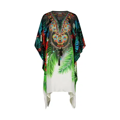 Modistas Women's White Tropical Flora Mini Snowy Kaftan