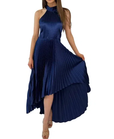 Modo Borboleta Pleated Dress In Blue