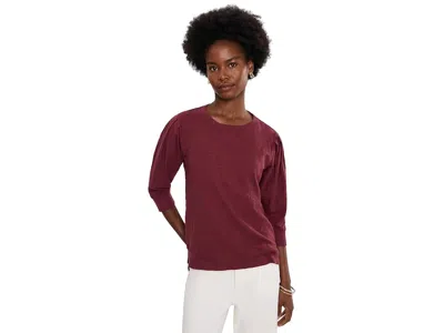 Mod-o-doc 3/4 Pleated Sleeve Crew Neck Top Women's Clothing Astroberry: Xs (us 0-2), Cotton In Burgundy