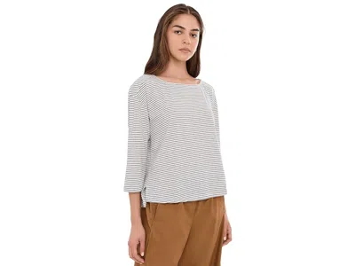 Mod-o-doc 3/4 Sleeve Boat Neck Tee Women's Clothing White/black Stripes: Sm (us 4-6) In Gray