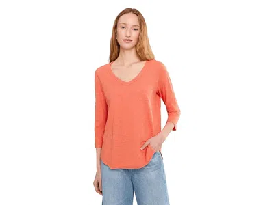 Mod-o-doc 3/4 Sleeve V-neck Curved Hem T-shirts Shirt In Orange
