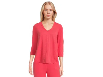 Mod-o-doc 3/4 Sleeve V-neck Tee With Curved Hem Women's Clothing Glazed Cherry: Sm (us 4-6) In Red