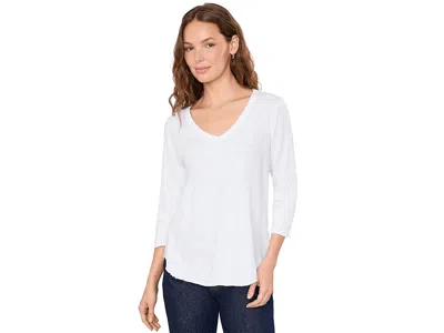 Mod-o-doc 3/4 Sleeve V-neck Tee With Curved Hem Women's Clothing White Halo: Xs (us 0-2)