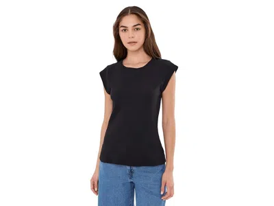 Mod-o-doc Cap Sleeve Open Crew Neck Tee Women's Clothing Black: Lg (us 12-14)