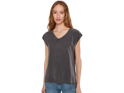 Mod-o-doc Cap Sleeve V-neck Long Tank Top In Gray