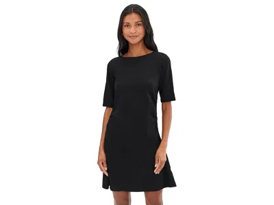 Mod-o-doc Elbow Sleeve Below The Knee Shirred Dress In Black