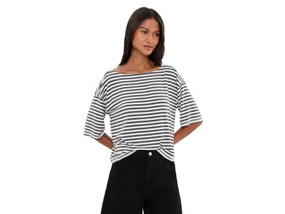 Mod-o-doc Elbow Sleeve Striped Crop Top Women's Clothing Ivory/charcoal Stripe: Xl (us 16), Polyester/rayon/sp In Gray