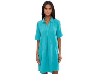 Mod-o-doc Gauze 1/2 Sleeve Swing Shirtdress In Blue