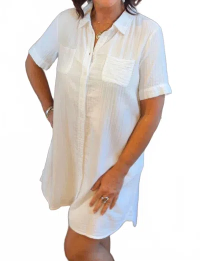 Mod-o-doc Half Sleeve Swing Shirt Dress In White Halo In Multi
