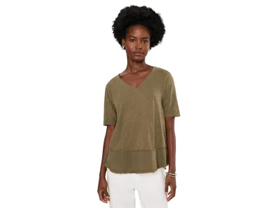 Mod-o-doc Half Sleeve V-neck Mix Media Top Women's Clothing Shadow Fern: Lg (us 12-14), Cotton In Green