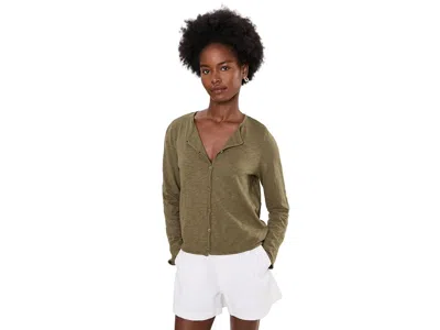 Mod-o-doc Long Sleeve Button Front Slim Top Women's Clothing Shadow Fern: Xs (us 0-2), Cotton In Green