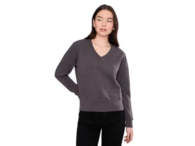 Mod-o-doc Long Sleeve Deep V-neck Sweatshirt In Gray