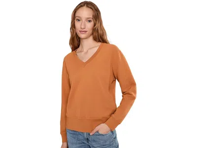 Mod-o-doc Long Sleeve Deep-v Neck Sweatshirt In Orange