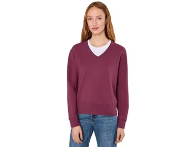 Mod-o-doc Long Sleeve Deep-v Neck Sweatshirt In Burgundy
