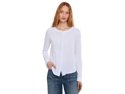 Mod-o-doc Long Sleeve Exposed Seams Button-up Slim Cardi In White