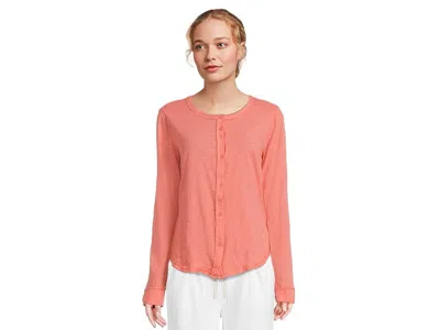 Mod-o-doc Long Sleeve Exposed Seams Button-up Slim Cardigan In Pink