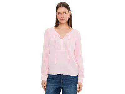 Mod-o-doc Long Sleeve Flowy Top With Lace Yoke In Pink
