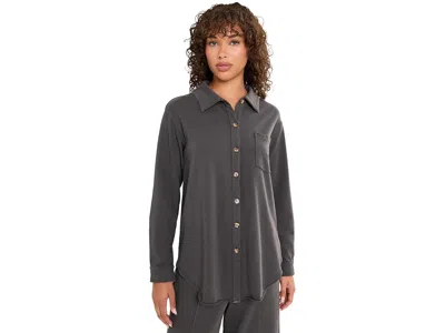 Mod-o-doc Long Sleeve Long Shacket Women's Clothing Washed Ebony: Xs (us 0-2), Cotton/spandex In Gray