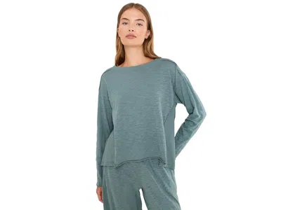 Mod-o-doc Long Sleeve Mix Media Jewel Neck Top Women's Clothing Celes/teal: Xl (us 16), Cotton In Blue