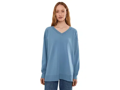Mod-o-doc Long Sleeve Open V-neck Sweatshirt In Blue