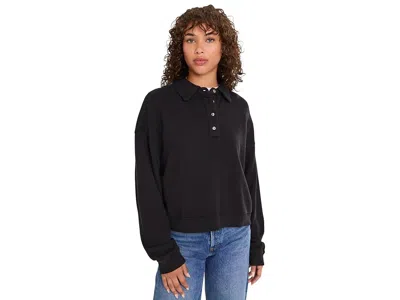 Mod-o-doc Long Sleeve Polo Sweatshirt Women's Sweatshirt Black: Sm (us 4-6), Cotton