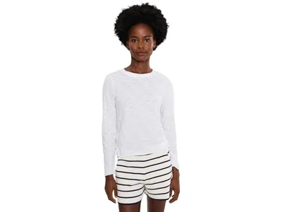 Mod-o-doc Long Sleeve Side Gather Crew Neck Slim T-shirts Women's Clothing White: Xs (us 0-2), Cotton