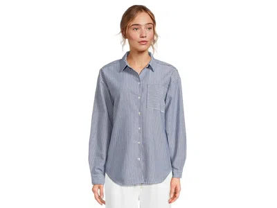 Mod-o-doc Long Sleeve Striped Oversized Shirt In Blue