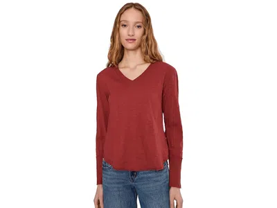 Mod-o-doc Long Sleeve Waffle Mix V-neck Top In Red