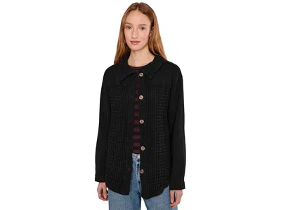 Mod-o-doc Long Sleeves Mix Media Oversized Shacket In Black