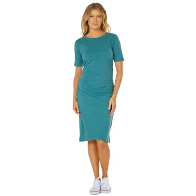 Mod-o-doc Mododoc Midi Dress Small Teal Lagoon 100% Cotton Ruched Sheath Gbo2067 In Brown