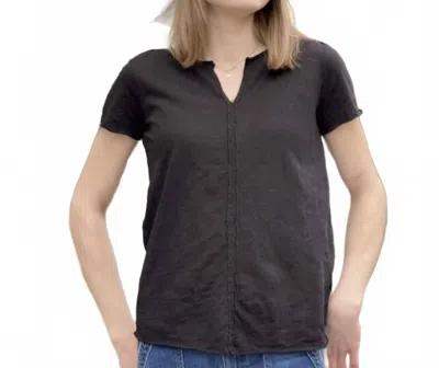 Mod-o-doc Raw Edge Split V Tee In Black