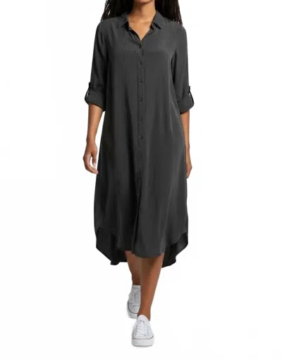 Mod-o-doc Roll Up Sleeve Button-up Midi Shirt Dress In Black In Yellow