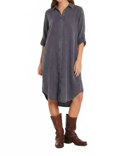 Mod-o-doc Roll Up Sleeve Midi Shirt Dress In Grey In Gray