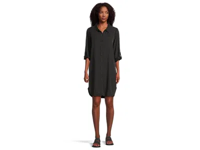 Mod-o-doc Roll-up Long Sleeve Shirt Dress In Black
