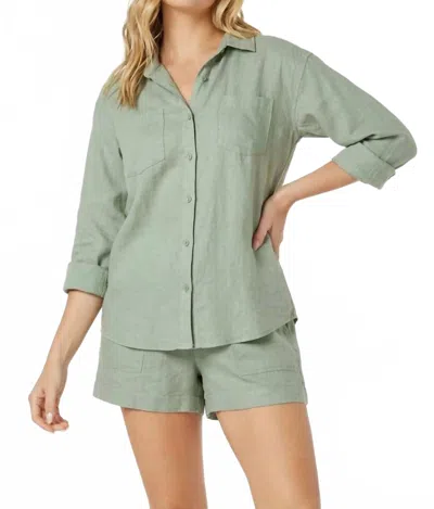 Mod-o-doc Roll-up Sleeve Flowy Shirt In Soft Sage In Green