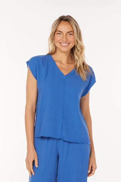Mod-o-doc Short Dolman Sleeve V-neck Top In Tanzanite Gleam In Blue